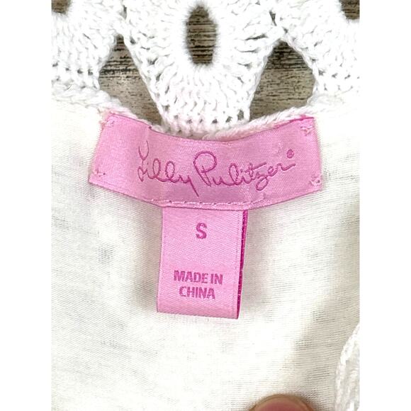 Lilly Pulitzer Womens S White Everly Short Sleeve Knit Crochet Mini Dress Summer - Picture 5 of 5